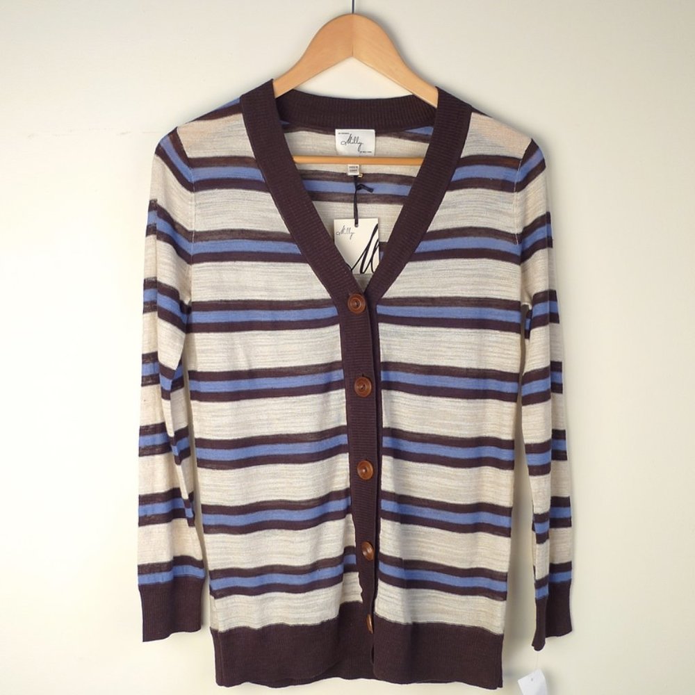★NWT Milly Linen Striped Boyfriend Cardigan/ Small - Picture 1 of 4